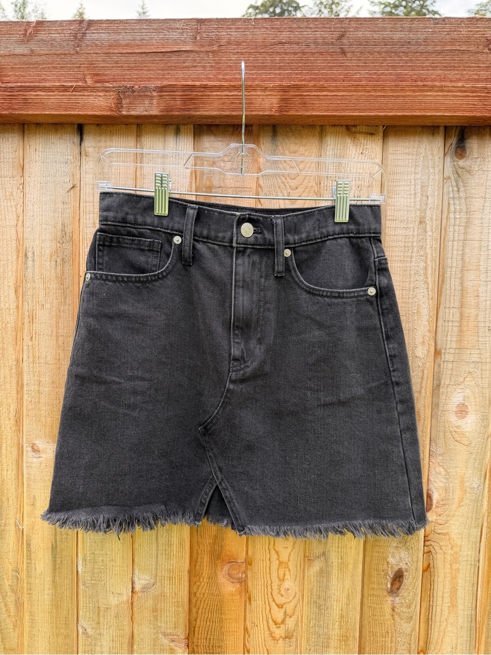 Madewell Black Frayed Hem Denim Mini Skort